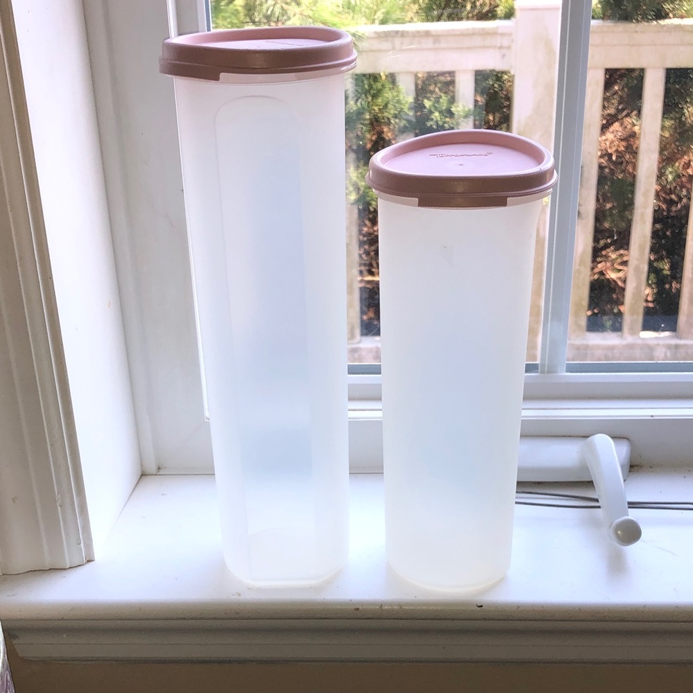 Vintage Lot of 2 Tupperware Containers with Pink Lids-4 3/4 Cups Smaller - 30 OZ